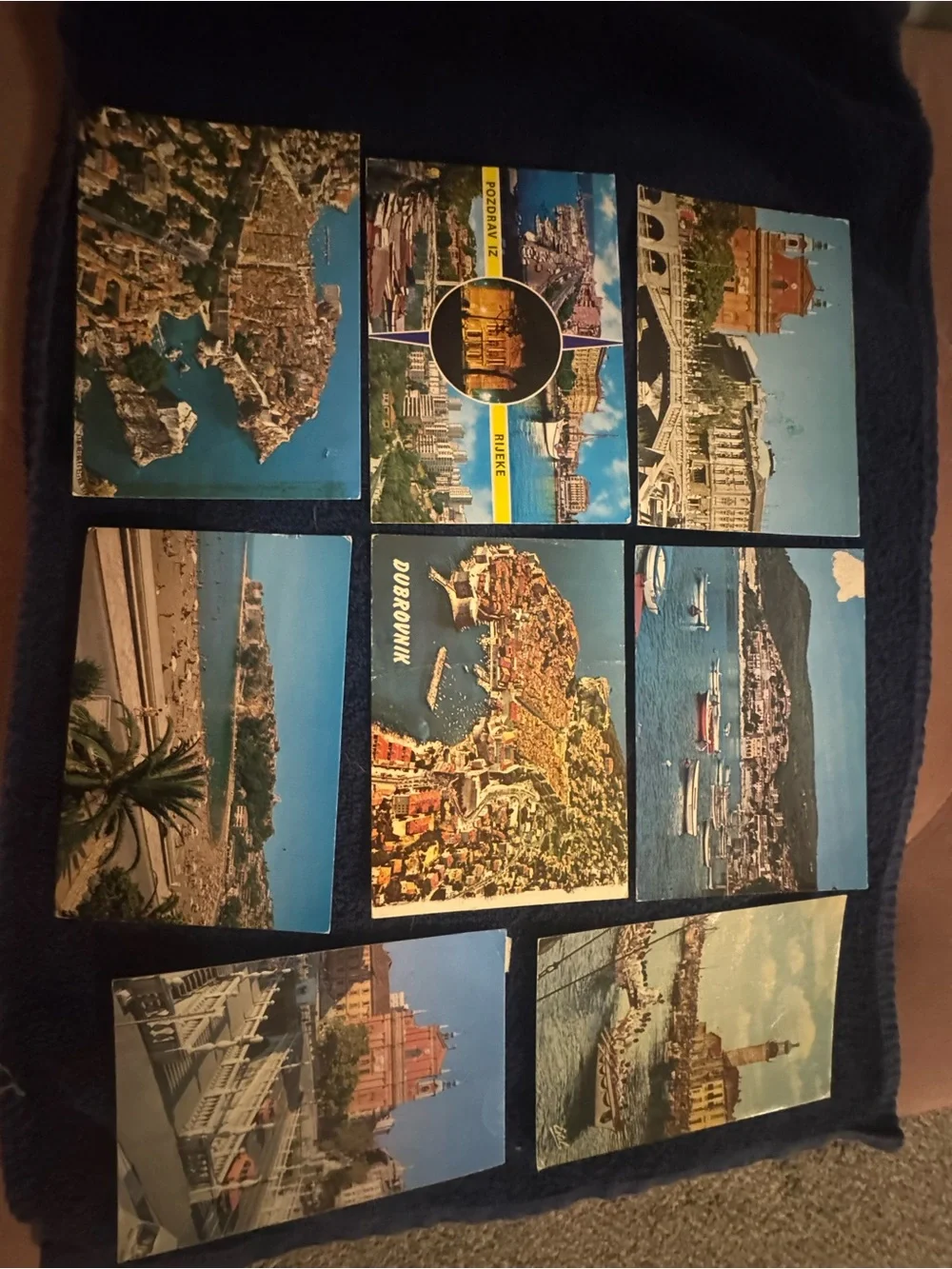Vintage Postcard Lot - Blue Coastal Scenes Yugoslavia stamps. Written in German